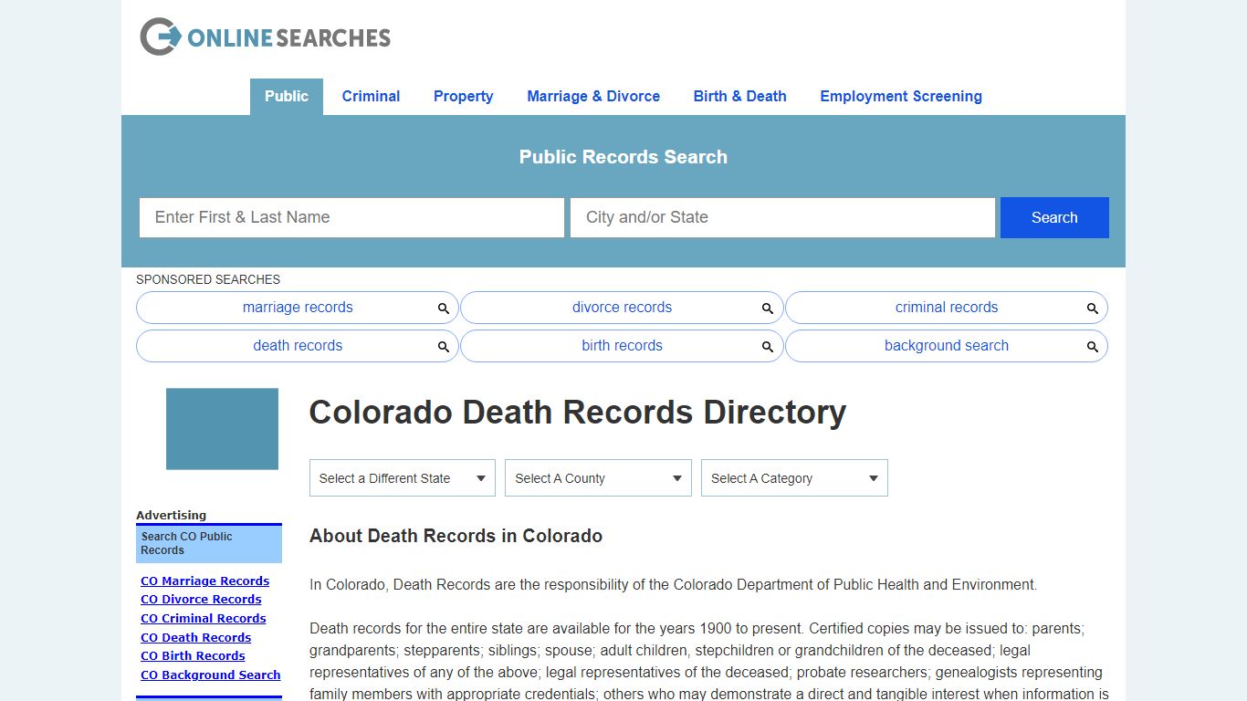 Colorado Death Records Search Directory