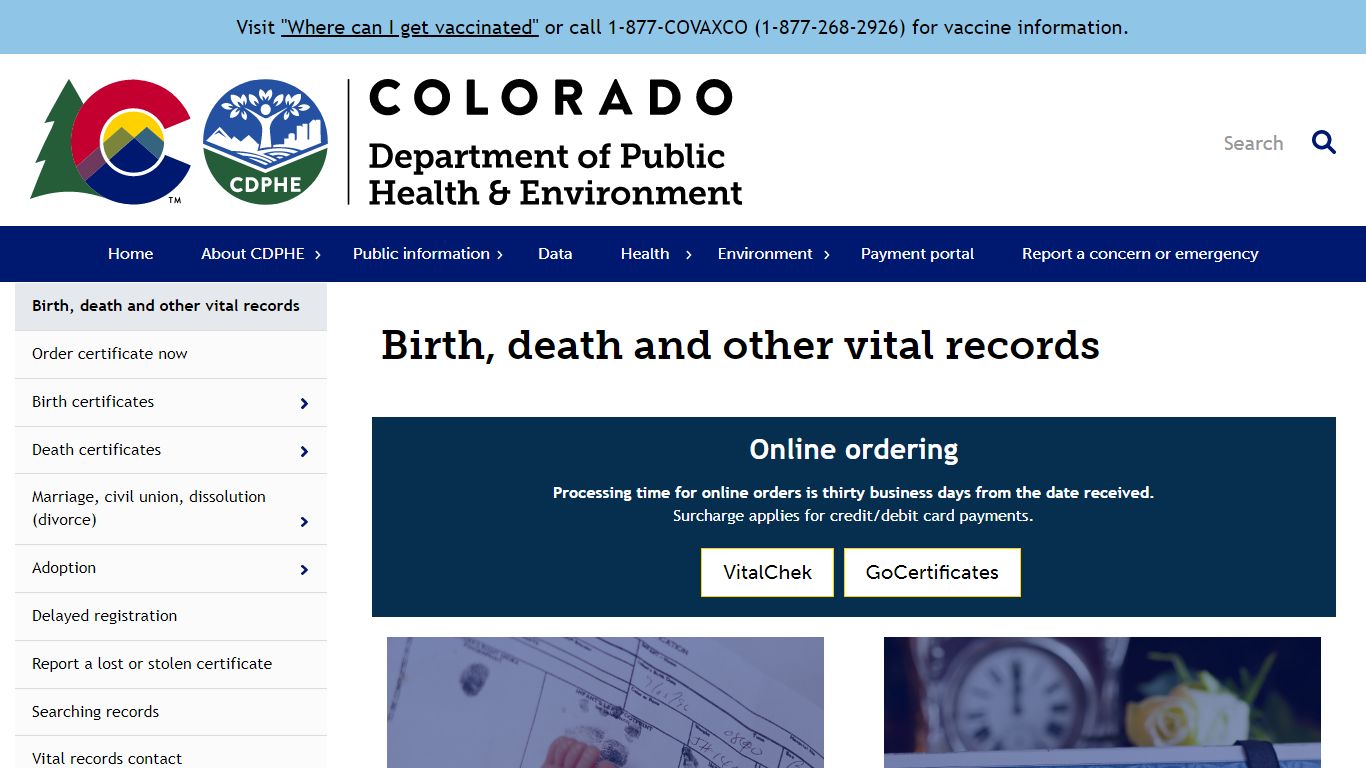 Birth, death and other vital records - Colorado