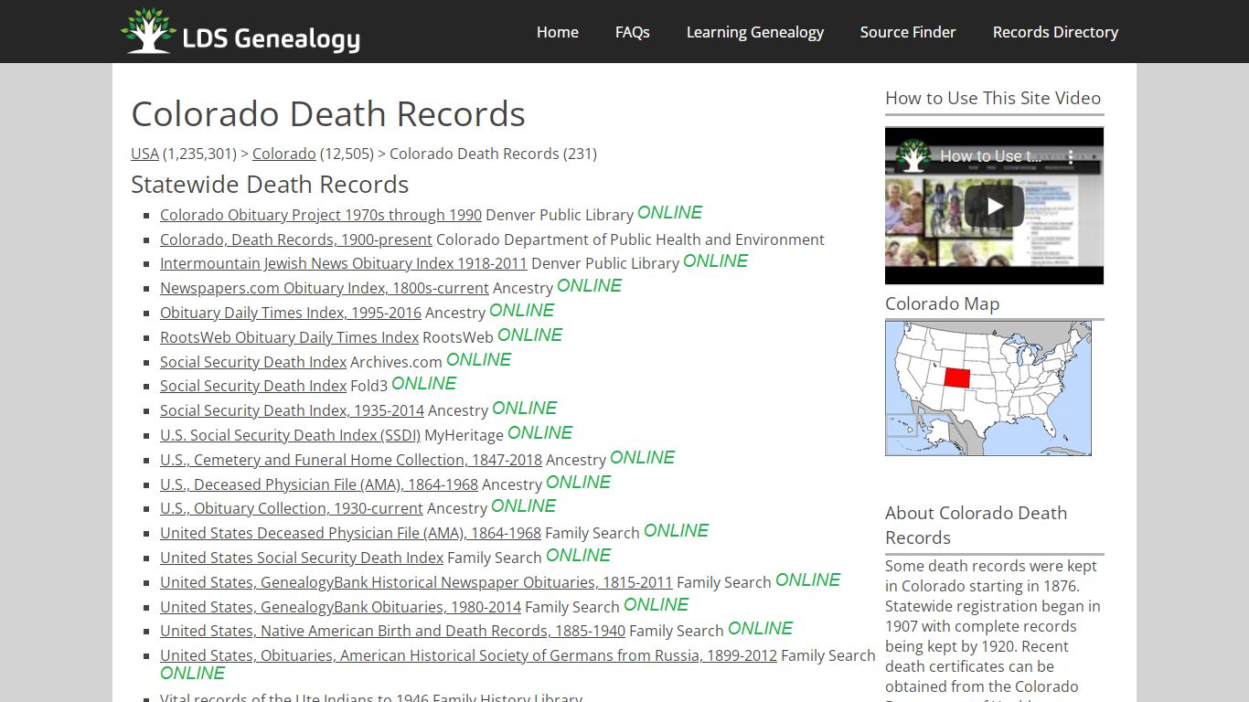 Colorado Death Records - LDS Genealogy